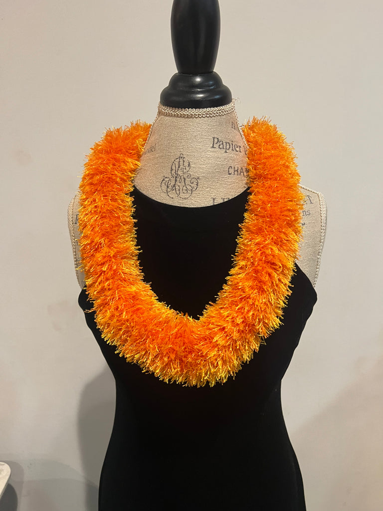 Orange Eyelash Yarn Lei