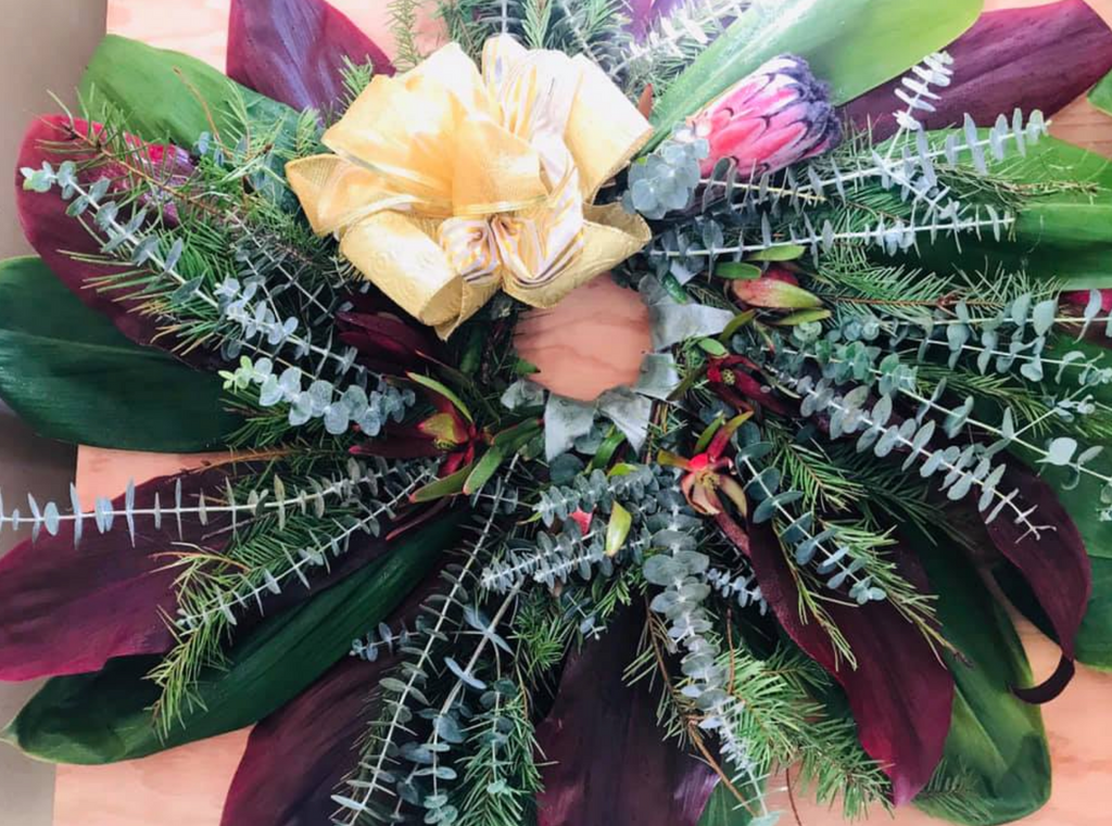 The Orignal Pukalani Floral, Ti Leaf, Maui Handmade Wreath