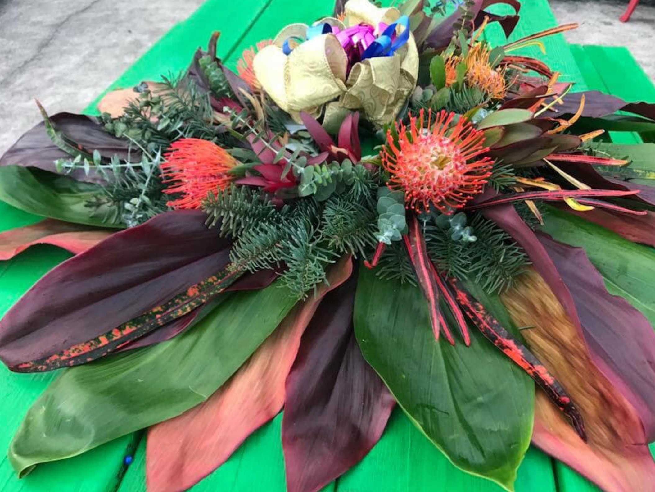 The Orignal Pukalani Floral, Ti Leaf, Maui Handmade Wreath